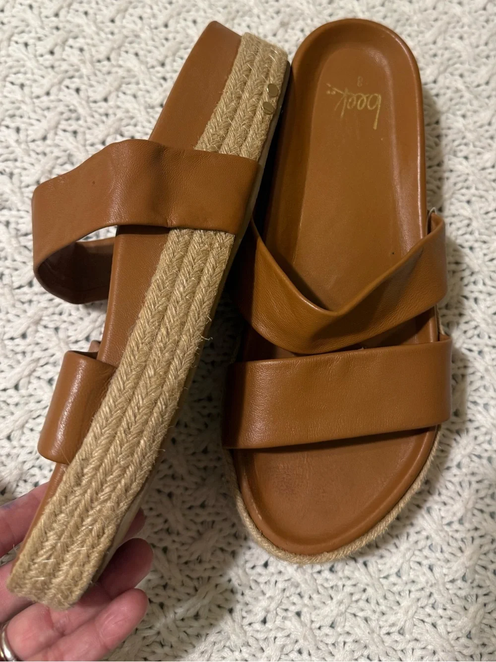 Beek Twinspot Platform Leather Sandals Tan Brown Women's Size 8 slides